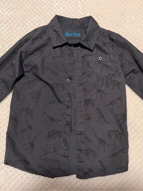 Black Button-Up Shirt with Subtle Dinosaur Jacquard Boys size 5 Bold Blue brand